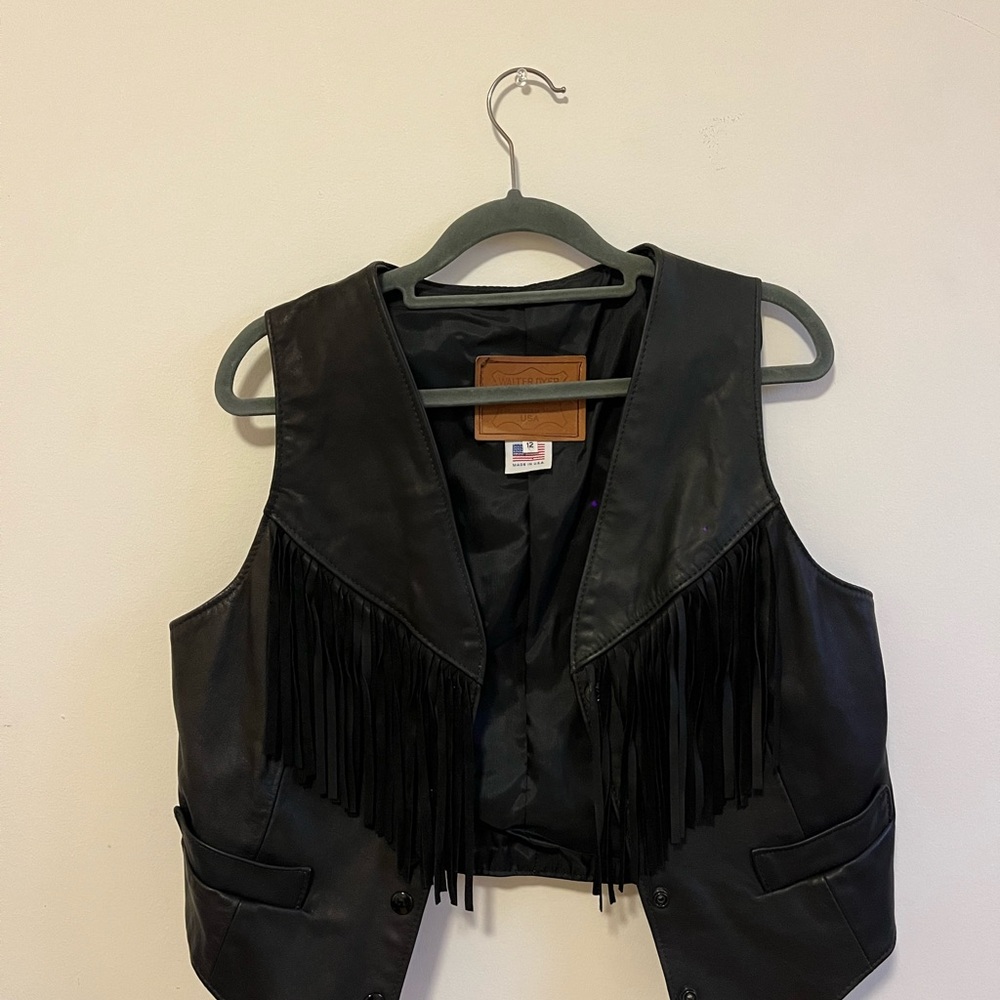 Black Fringe Leather Vest